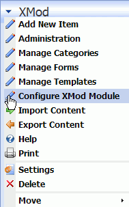 Action Menu: Configure XMod Module