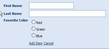 A Basic Form for entering First and Last Names as well as Favorite Color