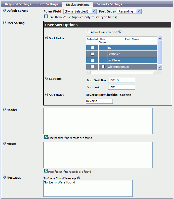 Display Tab