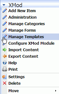 Action Menu: Manage Templates