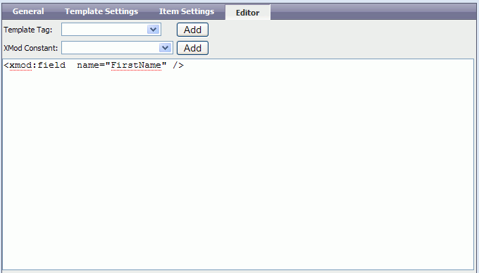 XMod Editor with the XMod Field Tag Inserted