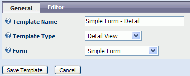 Simple form detail template, general settings