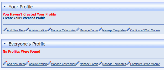 Admin view of Your Profile and Everyone's Profile with No Profiles Created