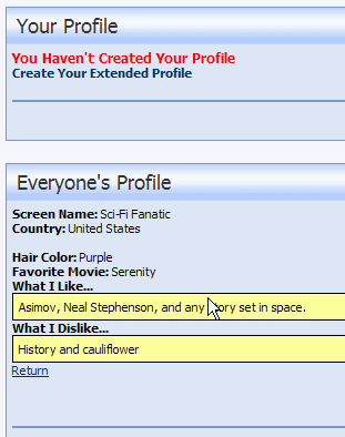 Viewing User #2's profile in-line.