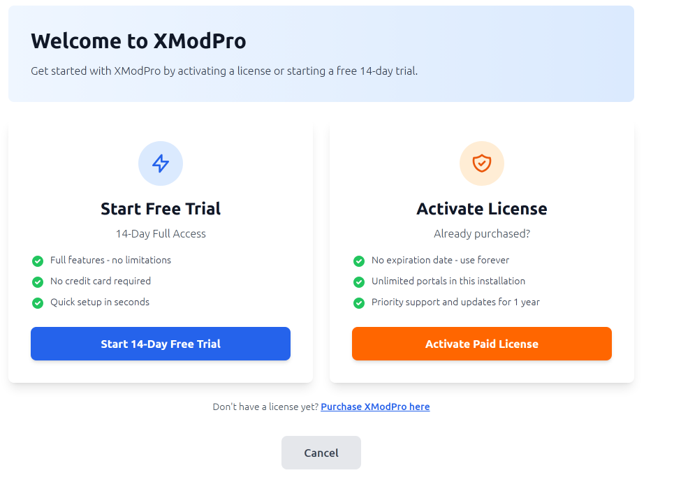 The License and Activation page before activation