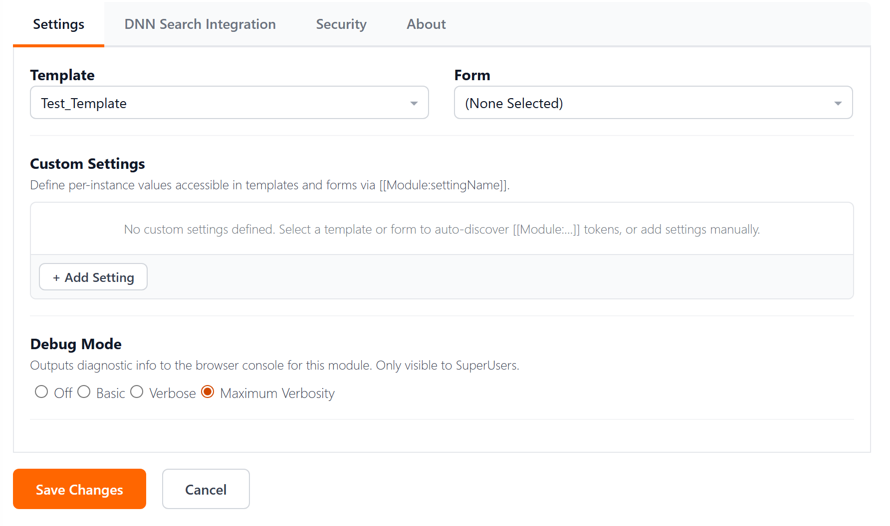 Settings tab